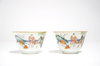 Two Chinese famille rose cups, Xianfeng mark and period, with a matching saucer, Tongzhi mark and period