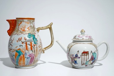 A Chinese famille rose mandarin jug and teapot with cover, Qianlong