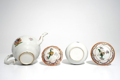 A Chinese armorial teapot and a covered sugar bowl for the French market, Qianlong