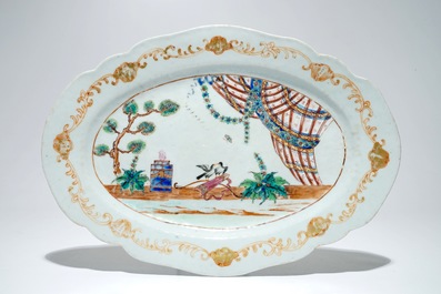 A Chinese famille rose Valentine dove pattern tureen and cover on stand, Qianlong