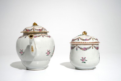 A Chinese armorial teapot and a covered sugar bowl for the French market, Qianlong