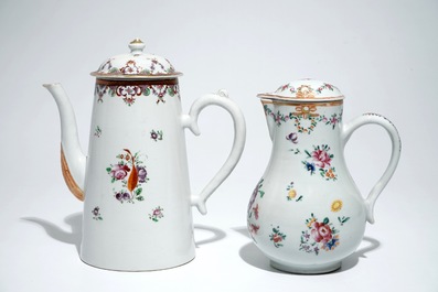 A Chinese famille rose coffeepot and covered jug with L&ouml;westoft design, Qianlong