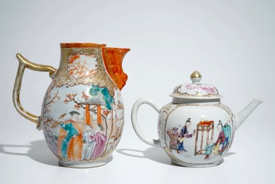 A Chinese famille rose mandarin jug and teapot with cover, Qianlong