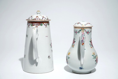 A Chinese famille rose coffeepot and covered jug with L&ouml;westoft design, Qianlong