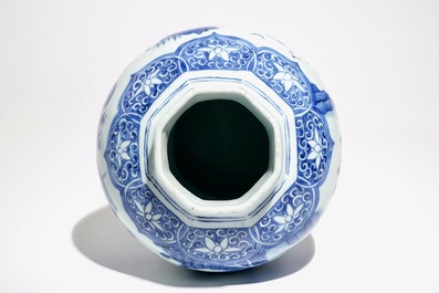 A Chinese blue and white baluster vase with figural design, Transitional period