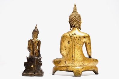 Deux mod&egrave;les de Bouddha en bronze dor&eacute;, Tha&iuml;lande, 19/20&egrave;me