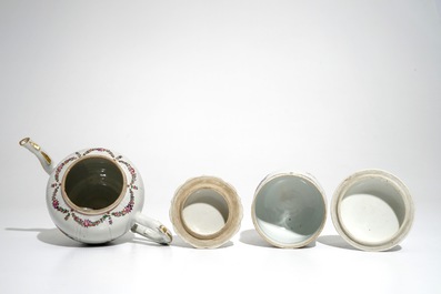 A Chinese armorial teapot and a covered sugar bowl for the French market, Qianlong