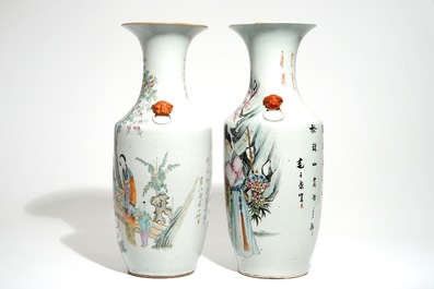 Twee grote Chinese famille rose en qianjiang cai vazen, 19/20e eeuw