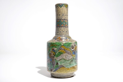 A Chinese famille verte crackle ware bottle vase, 19th C.