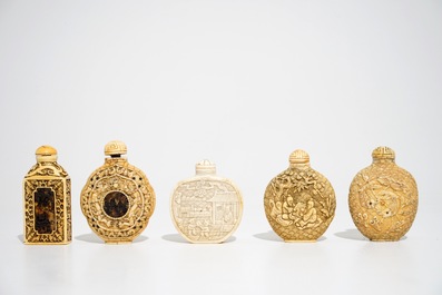 Five Chinese ivory snuffbottles, Qing dynasty