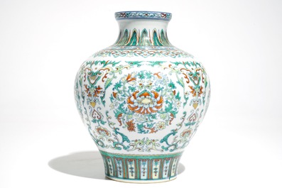 A Chinese doucai vase, Qianlong mark, 20th C.