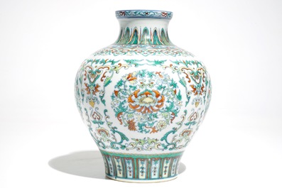 A Chinese doucai vase, Qianlong mark, 20th C.