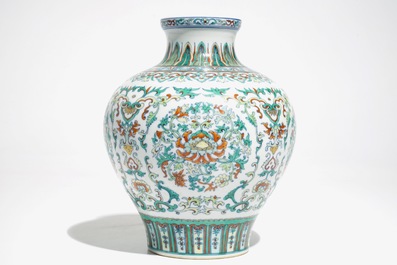 A Chinese doucai vase, Qianlong mark, 20th C.