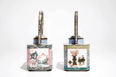 Two Chinese Canton enamel teapots and covers, Qing