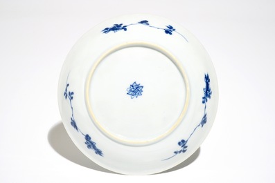 A Chinese blue and white cup and saucer with Madonna and child, Kangxi