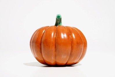 A Chinese coral-glazed model of a pumpkin, 19/20th C.