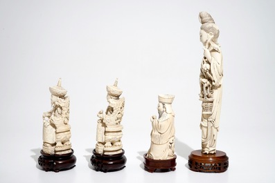 A Chinese ivory emperor's pair, a sage and a female immortal, 19/20th C.