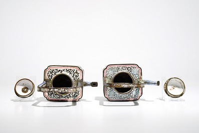 Two Chinese Canton enamel teapots and covers, Qing