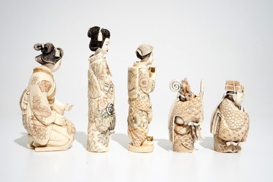 Five signed Japanese ivory okimono, 19/20th C.