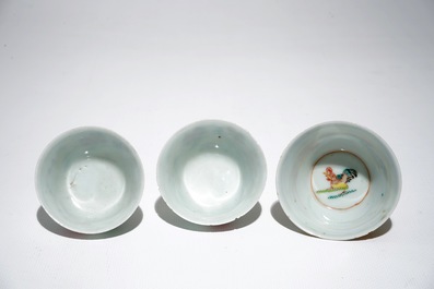A set of six and a pair of Chinese famille rose cups and saucers, Yongzheng/Qianlong