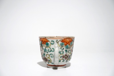 Six Chinese famille verte cups and saucers with floral design, 19th C.