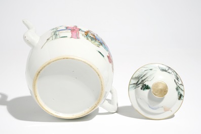 A fine Chinese famille rose teapot and cover with a Wu Shuang Pu saucer, 19th C.