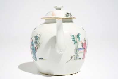 A fine Chinese famille rose teapot and cover with a Wu Shuang Pu saucer, 19th C.