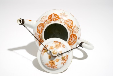 A Chinese milk and blood teapot on stand, Kangxi