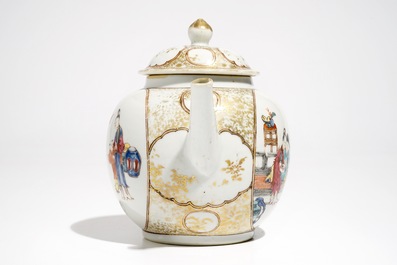 A Chinese famille rose mandarin teapot and cover, Qianlong