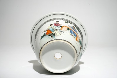 A Chinese famille rose floral dish and a famille rose jardiniere on stand, 18th and 20th C.