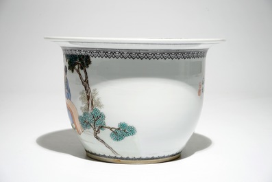 A Chinese famille rose floral dish and a famille rose jardiniere on stand, 18th and 20th C.