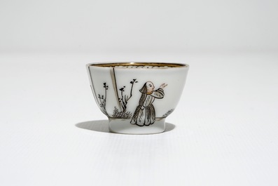 Six Chinese miniature grisaille cups and saucers with Jesuits, Qianlong