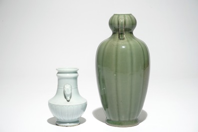 Two Chinese monochrome celadon and Qingbai-style vases, 19/20th C.