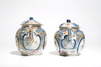 Two large Chinese famille rose teapots and covers, Qianlong