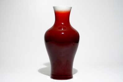 A tall Chinese monochrome langyao vase, Jingdezhen mark, 3rd quarter 20th C.