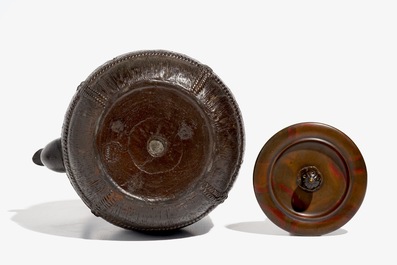 A large Japanese cast-iron tetsubin with bronze cover, Meiji, 19th C.