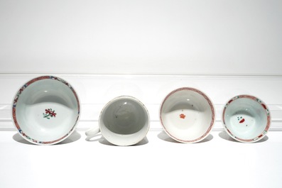 Four Chinese famille rose cups and saucers, Yongzheng/Qianlong