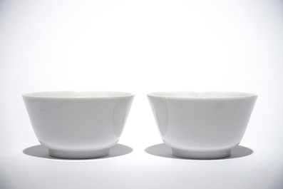 A pair of Chinese famille rose cups with floral design, 19/20th C.