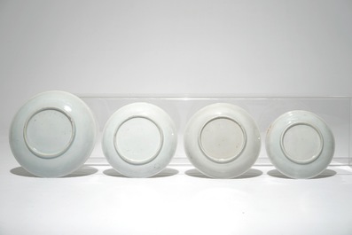 Four Chinese famille rose cups and saucers, Yongzheng/Qianlong