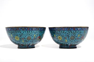 A pair of Chinese cloisonn&eacute; bowls, Jingtai mark, 19th C.