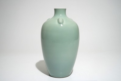 A Chinese monochrome celadon vase, Qianlong mark, 19/20th C.