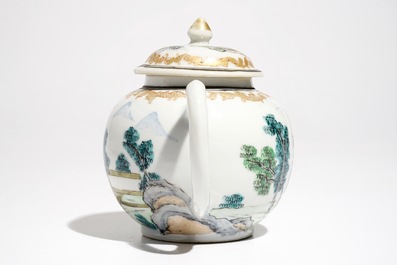 A Chinese famille rose teapot and cover with erotical design, Qianlong