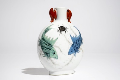 A small Chinese moonflask with fish, 20th C.