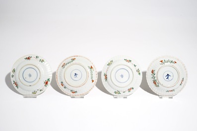 Four Chinese famille verte cups and saucers, Kangxi