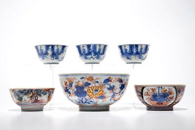 Six Chinese blue and white, Imari style and two Dutch-decorated Amsterdams bont type bowls, Kangxi/Qianlong