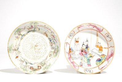 Two Chinese famille rose cups and saucers, Qianlong and 19th C.