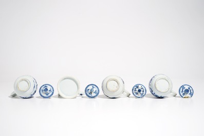 A Chinese blue and white cruet set on stand, Qianlong