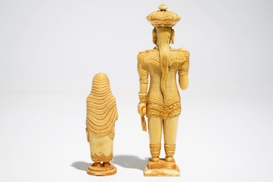 Two carved ivory figures and a reticulated knife, India and/or Nepal, 19/20th C.