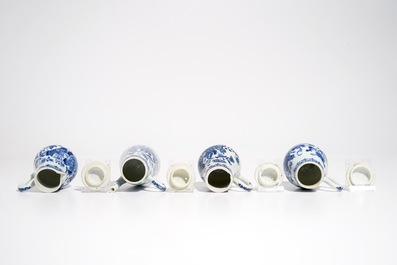 A Chinese blue and white cruet set on stand, Qianlong