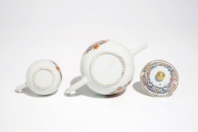 A Chinese famille rose armorial teapot and milk jug, Qianlong